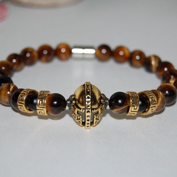 Roman Helmet Bracelet,Tiger Eye Bracelet,Warrior Bracelet,Courage Bracelet - Picture 2 of 2